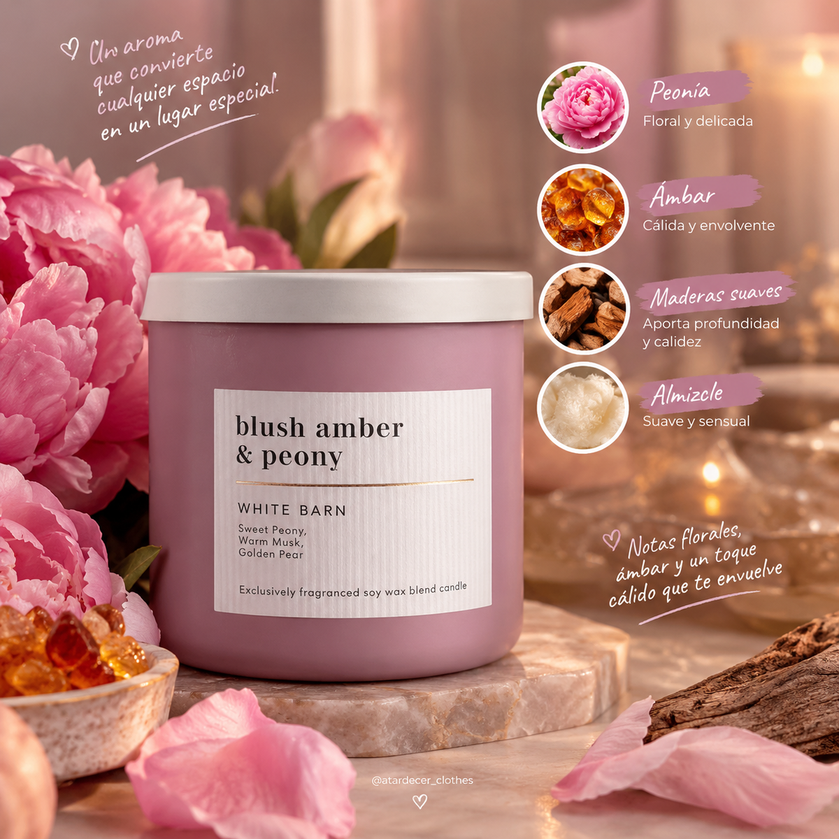 Vela Blush Amber & Peony – White Barn