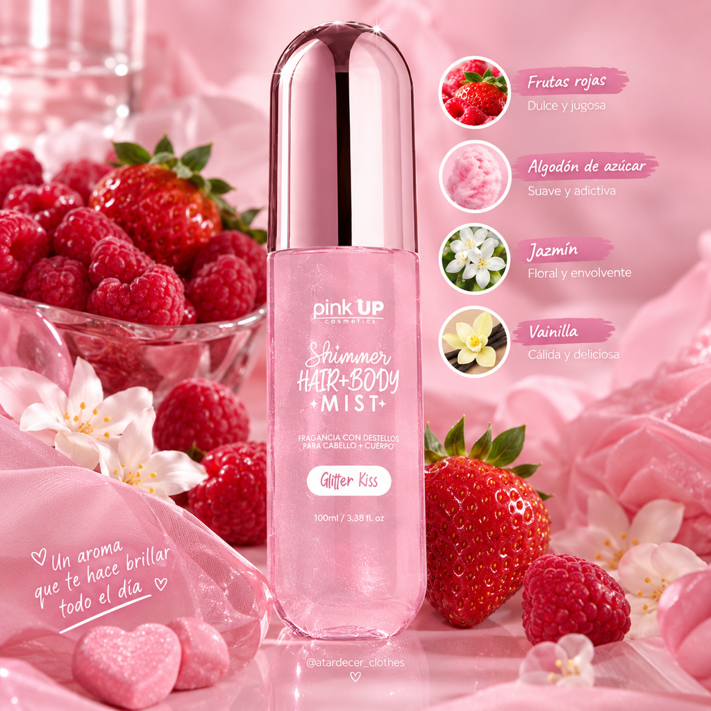 Hair + Body Mist Shimmer Glitter Kiss - Pink Up