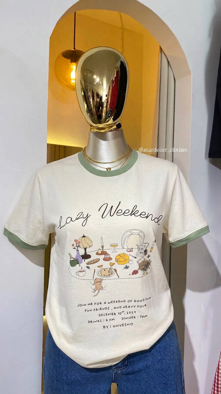Camiseta "Lazy Weekend" Estilo Ringer