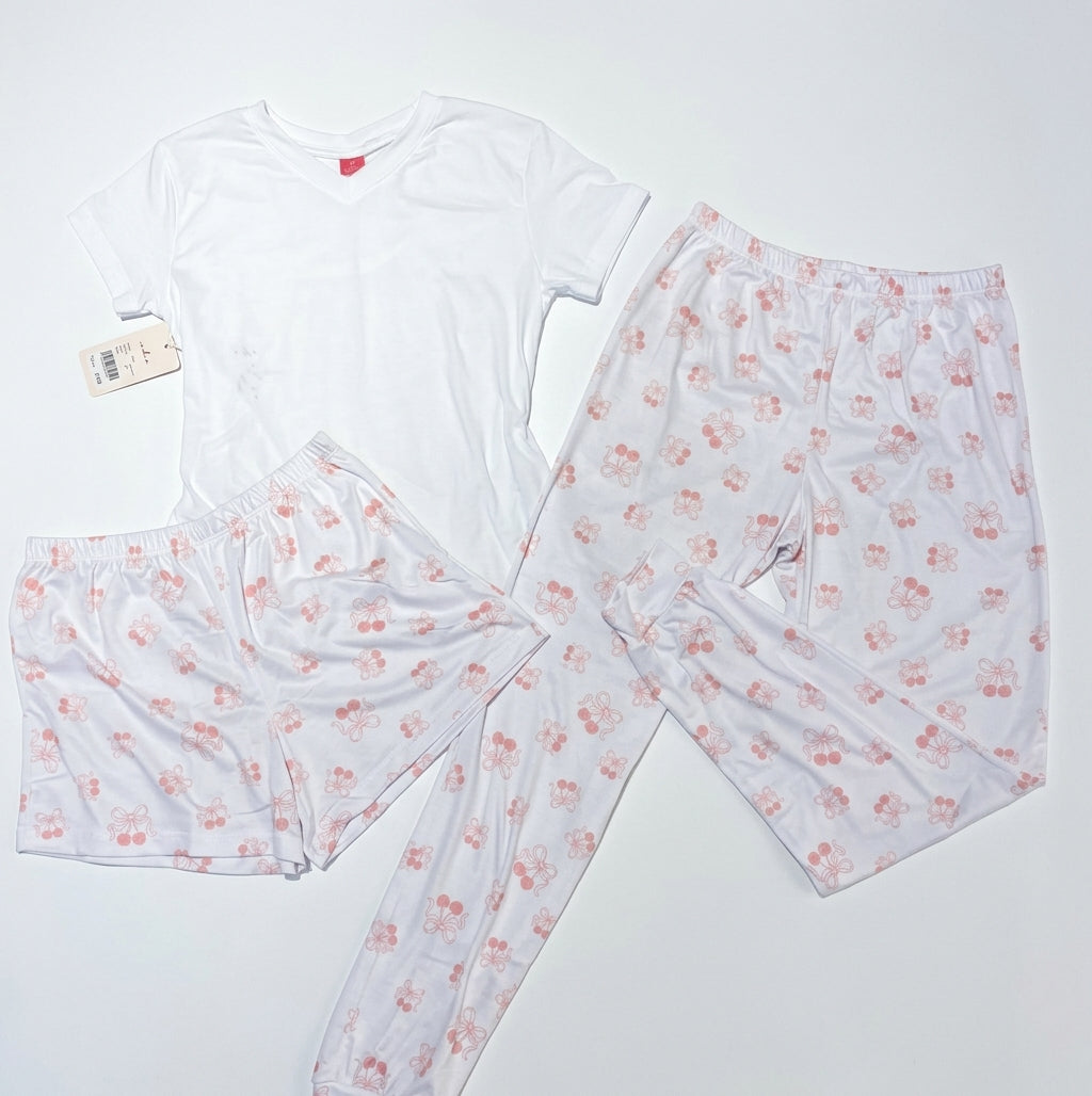 Pijama 3 Piezas Cerezas y Moños Rosa