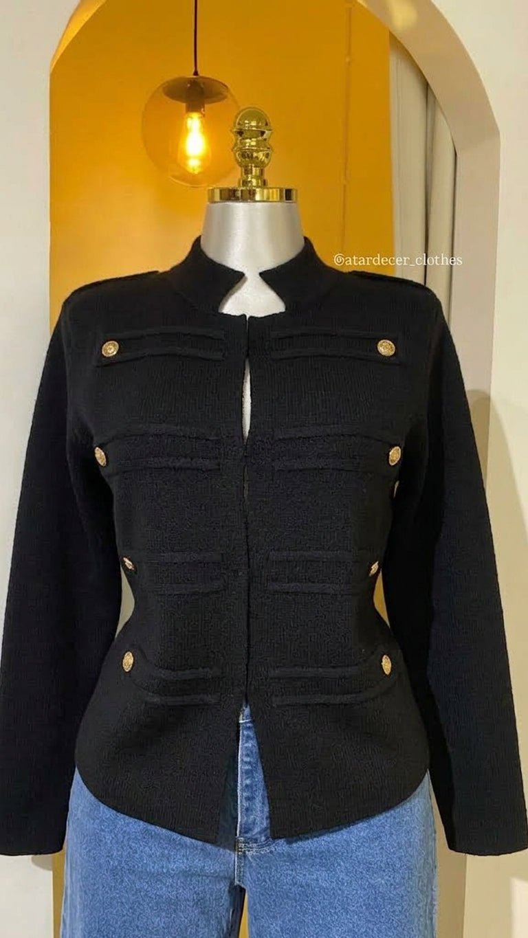 Saco Militar de Punto con Botones Dorado