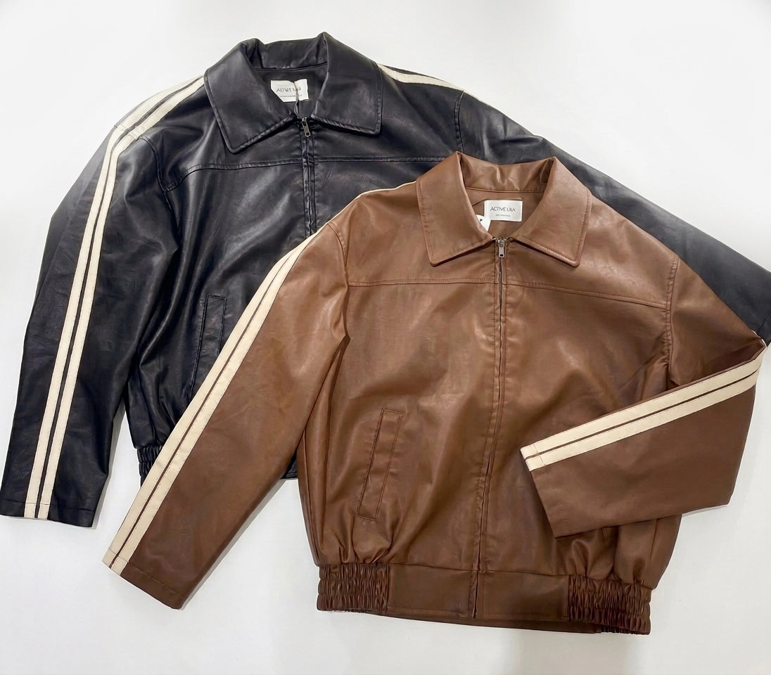 Chaqueta Bomber de Piel Sintética con Franjas