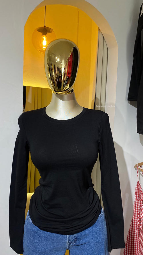 Blusa Básica Manga Larga Cuello Redondo larga
