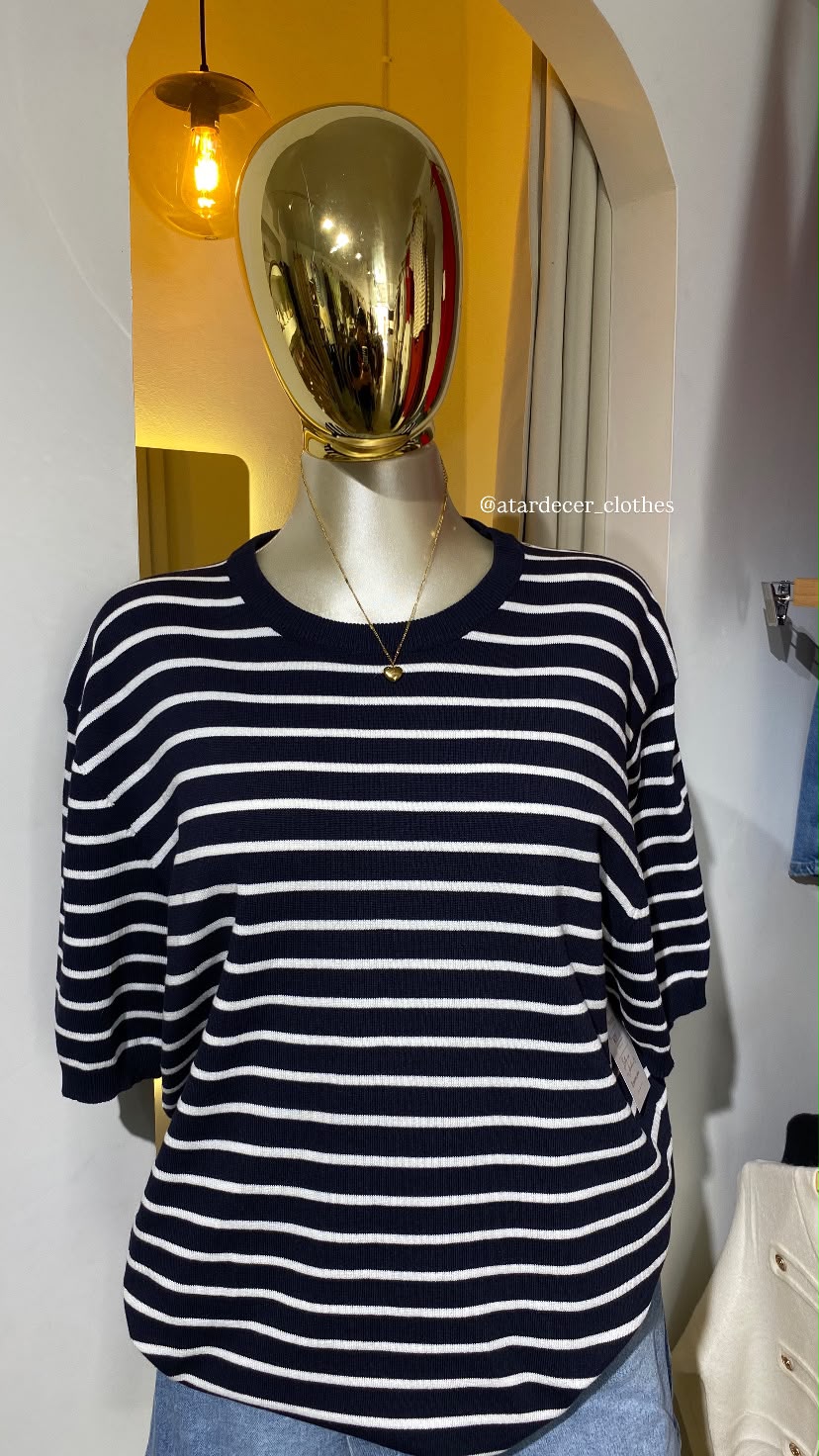 Blusa de Tejido Fino a Rayas Marineras