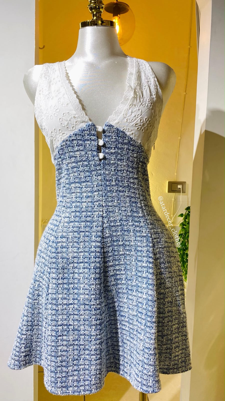 ZARA Vestido Mini Tweed Azul Elegante
