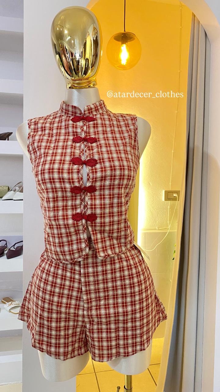 Set "Kyoto Check" Red & White
