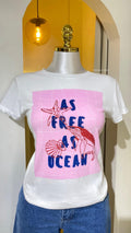 Playera Blanca "As Free As Ocean"