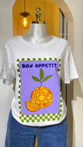 Playera Blanca "Bon Appetit" Naranja