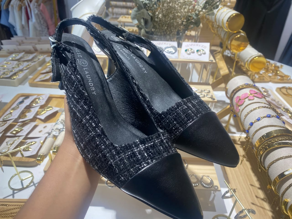 Zapatos Slingback de Tweed "Paris Noir