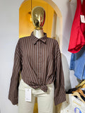 Camisa café larga de rayas